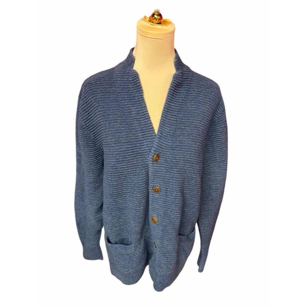 Abercrombie & Fitch Slate Blue Ribbed Cardigan Button Front Lightweight Sweater